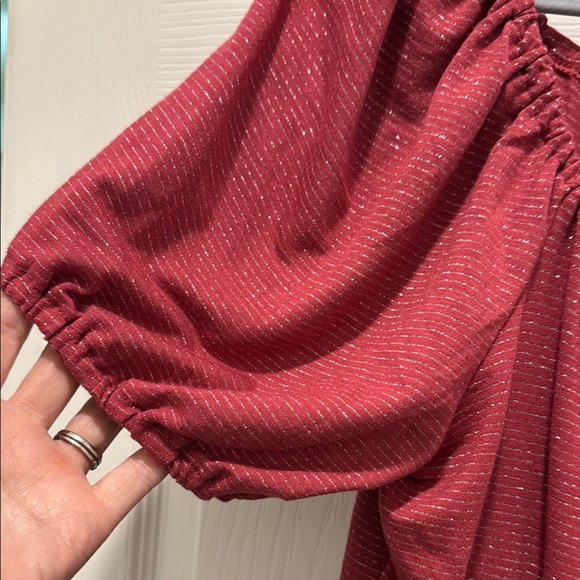 LC Lauren Conrad Red Puff Sleeve Peplum Blouse - Picture 3 of 11